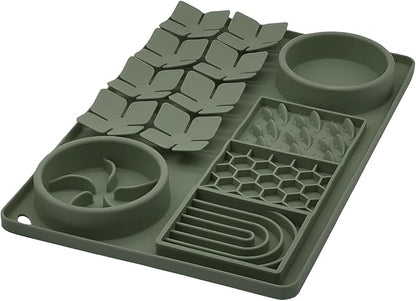 Slow Feeder Bowl, Silicone Lick Mat with Suction Cups for Dog Cat, Snuffle Mat for Pet Smell Training, Puzzle Toys for Bored Puppy, Interactive Sniff Mat for Slow Eating & Keep Busy, Dark Green