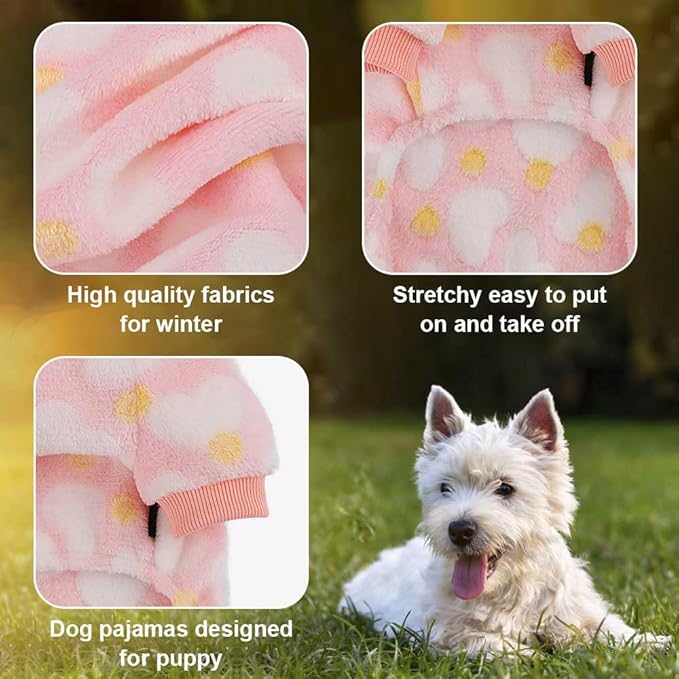 Sebaoyu Dog Sweater for Small Fleece Pajamas Girl Boy Warm Love Pet Clothes Puppy Winter Cute Tiny Outfit Pjs 4 Legs Jumpsuit Yorkie Cat(Pink,XX-Small)