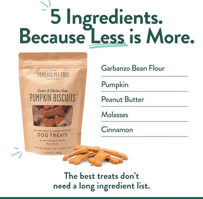 Portland Pet Food Company Pumpkin Dog Treats Healthy Biscuits for Small Medium & Large Dogs - Grain-Free, Human-Grade, All Natural Cookies, Snacks & Training Treats - Made in The USA - 3 Pack (5 oz)
