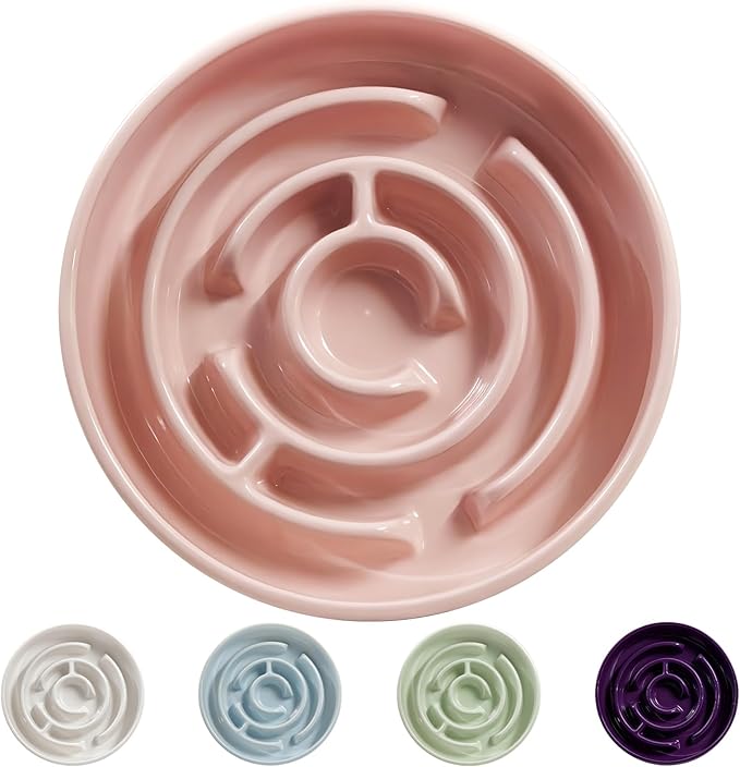 Ceramic Slow Feeder Dog Bowl,1.5 Cups Pet Slow Feeder for Small and Medium Breed,Puzzle Dog Food Dish,Anti-Gulping,Stop Bloat,Preventing Choking(Pink)