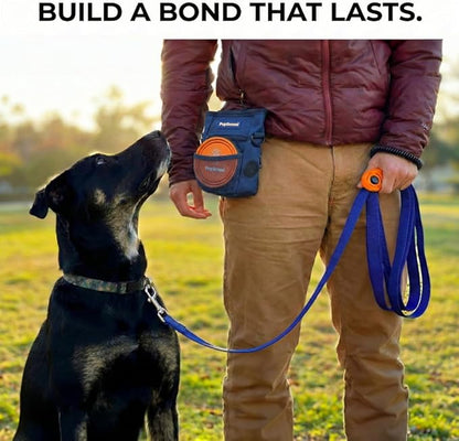 PupSensei Dog Training Kit & Puppy Starter Set with 30ft Long Leash – Complete Recall System w/Magnetic Treat Pouch, Clicker, Collapsible Bowl & Waste Bags – Professional Tools (Navy Blue)