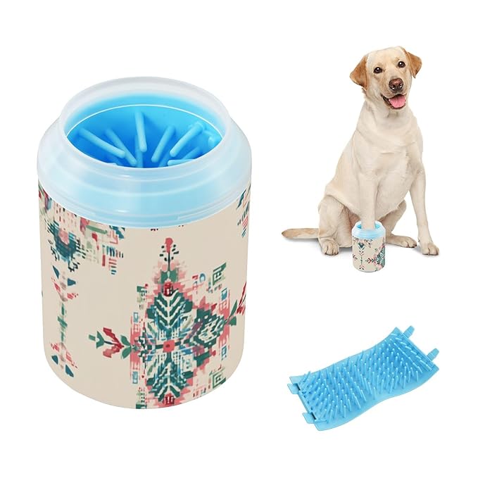 Dog Paw Cleaner Mudbuster Dog Foot Washer for Small Medium Large Dogs Cats Premium Pet Supplies Mexico Ethnic Geometric Beige
