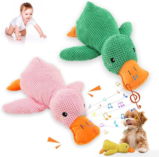 AprYew 2025 New Calming Duck for Dogs, Quack-Quack Duck Dog Toy with Soft Squeaker, Durable Yellow Stuffed Dog Toy, Indoor Puppy Chewers (2PC A)