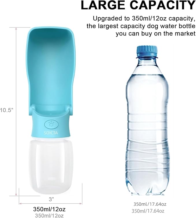 Portable Dog Water Bottle for Walking – 19oz / 12oz Foldable Pet Water Dispenser for Puppies, Medium & Large Dogs – Leak Proof Travel Water Bowl for Small Animals Dog Accessories(12OZ Blue)