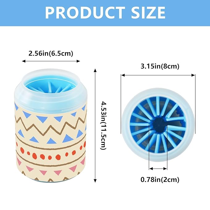 Dog Paw Cleaner Cups for Dogs Pet Foot Washer Paw Scrubber for Medium Small Dogs Cats Cleaning Cup Ethnic Tribal Geometric Beige