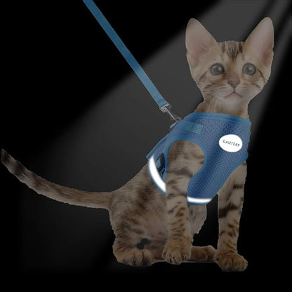 Cat Harnesses and Puppy Harness with Leashes Set, Escape Proof Cat Harness, Adjustable Reflective Soft Mesh Vest Fit Puppy Kitten Rabbit Ferrets's Outdoor Harness