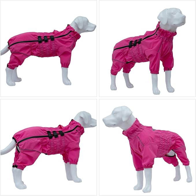 Dogs Waterproof Jacket, Lightweight Waterproof Jacket Reflective Safety Dog Raincoat Windproof Snow-Proof Dog Vest for Small Medium Large Dogs Rosered XXXL