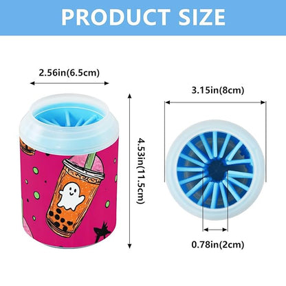 Dog Paw Cleaner Mudbuster Dog Foot Washer for Small Medium Large Dogs Cats Premium Pet Supplies Ghosts Bubble Tea Cups Pink