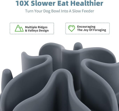 Jaoul Slow Feeder Dog Bowls Insert, Puzzle Slow Feeder Insert with 51 Octopus Suction Cups for Medium Large Size Dog Food Bowl Over 6.5" Wide (Grey)