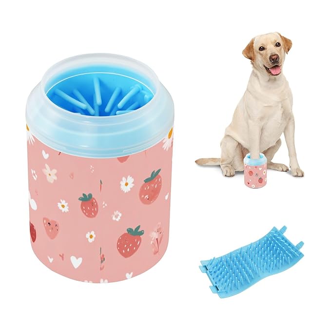 Dog Paw Cleaner Mudbuster Dog Foot Washer for Small Medium Large Dogs Cats Premium Pet Supplies Pastel Pink Daisy Strawberry Hearts