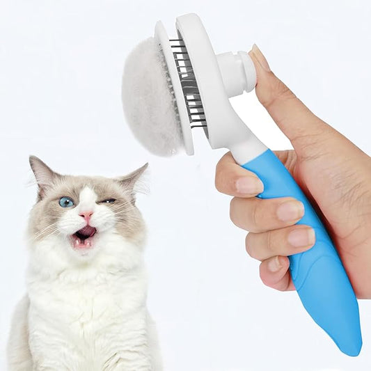 Cat Grooming Brush, Pets Skin Friendly Self Cleaning Slicker Massage Brushes for Shedding Dogs Cats Hair Gentle Remove Loose Undercoat with Long or Short Hairs for All Fur Type- UPGRADED