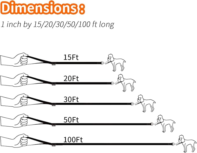 HIKISS Long Dog Leash Obedience Recall Training Agility Lead with Thickening Material for Large Dog - 15ft 20ft 30ft 50ft 100ft Training Leash(Orange 50ft)