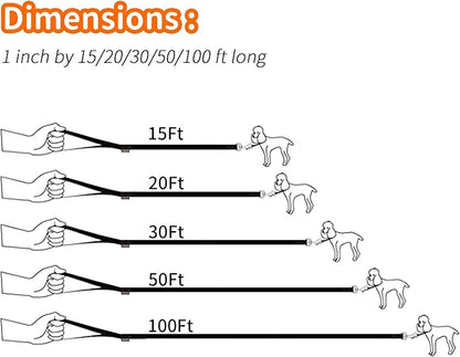 HIKISS Long Dog Leash Obedience Recall Training Agility Lead with Thickening Material for Large Dog - 15ft 20ft 30ft 50ft 100ft Training Leash(Orange 50ft)