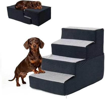 Dog Stairs for Small Dogs and Cats 18.5" H 4-Step Dog Steps for High Bed Couch and Sofa High-Density Foam Pet Stairs with Supporting Board Pet Steps with Non-Slip Bottom Washable Cover