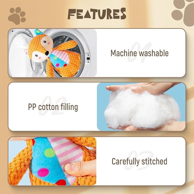 Squeak Dog Toys Stuffed Plush, 2026 Upgraded Soft Plush Fabric Dog Toy with Squeaker, Ideal Dog Toys for Chewers, Small, Medium & Large Dogs and Fetch Lovers (Monkey)