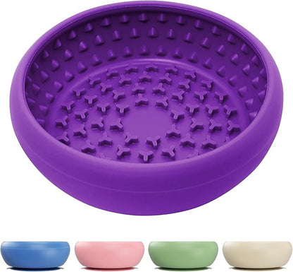Dog Lick Bowl, BPA-Free Silicone Slow Feeder Lick Mat for Small and Medium Dogs, Non-Slip & Dishwasher Safe (Purple，L)