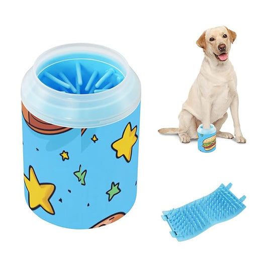 Dog Paw Cleaner Mudbuster Dog Foot Washer for Small Medium Large Dogs Cats Premium Pet Supplies Hamburger Hot Dog Stars Blue