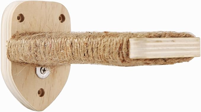 3-in-1 Cat Climbing Wall Steps with Hemp Rope, Shelves and Perches, Scratching Pads for Cats Playing and Climbing (Wood)