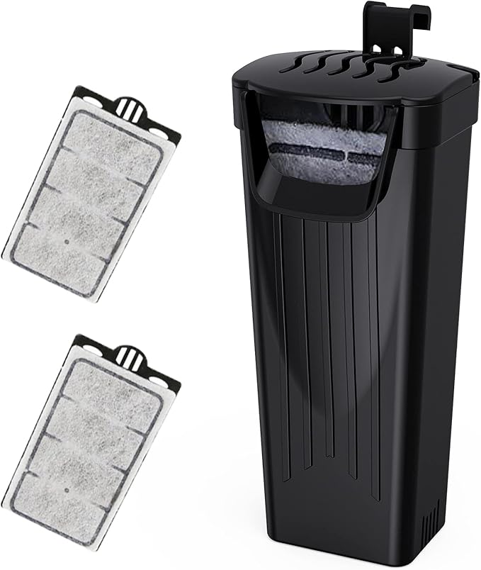Aquarium Filter(3.5W), Fish Tank Filter, Turtle Tank Filter, Low-Water Filter for Small Fish Tank, Reptile Tank Up to 15Gallon, with 2 Cartridges(Black)