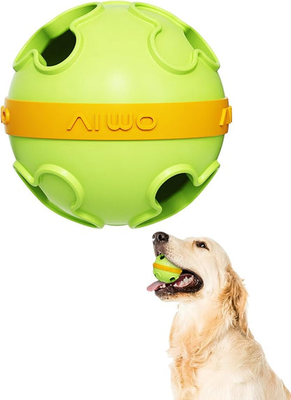Interactive Dog Treat Dispenser Clover Ball Bite Resistant TPR Puzzle Feeder for All Dog Size Fun Bounce Fetch Toy with Dual Holes, Washable Pet Enrichment Chew Toy for Boredom Relief & Slow Green