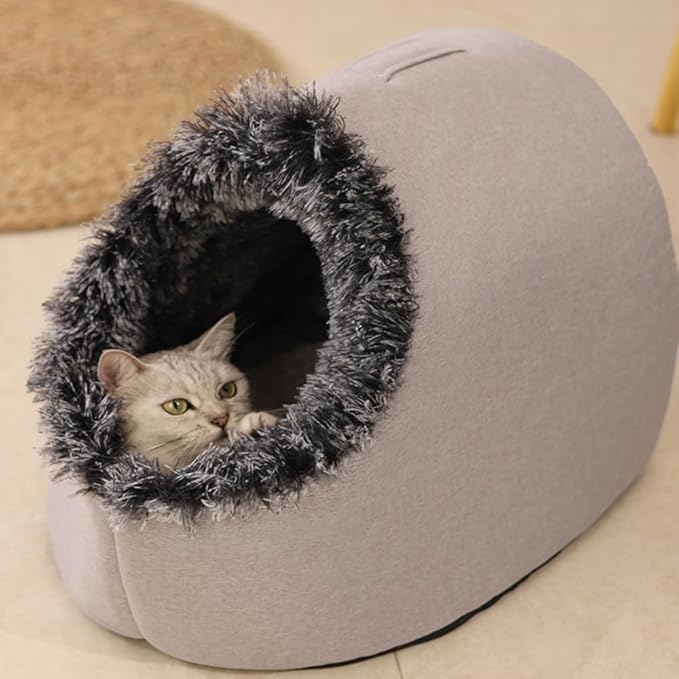 WinterWarmPet CaveBed, Warm Enclosed Pet Bed, Portable Cold-Proof Cozy Cat House Comfortable Anxiety-Relief Pillow Bed (Green, Large)
