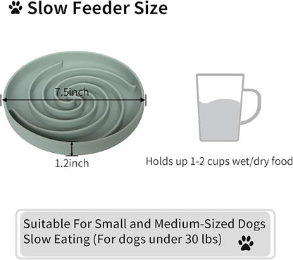 Slow Feeder Dog Bowls, Dishwasher Microwave Safe Silicone Puppy Puzzle Bowl with Non-Slip Design for Eating (Grey Green)