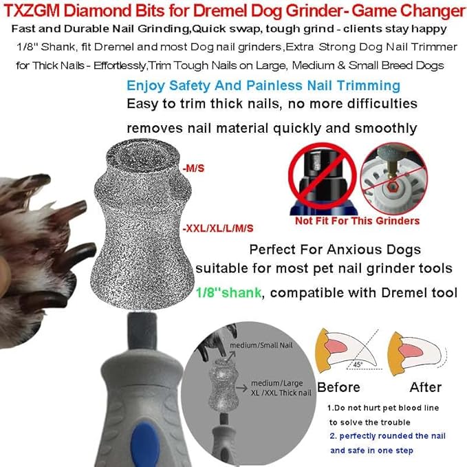 For Dremel 7760-PGK & 7350-Pet Dog Nail Grinder Attachment - 7760-Pet Diamond Bit Refill & Replacement Head Tips for Thick Nails, 5-150 lbs Small to Large Pet Dog/Cat Stress-free Grooming Tool, 2-Pack