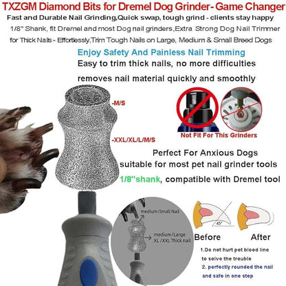 For Dremel 7760-PGK & 7350-Pet Dog Nail Grinder Attachment - 7760-Pet Diamond Bit Refill & Replacement Head Tips for Thick Nails, 5-150 lbs Small to Large Pet Dog/Cat Stress-free Grooming Tool, 2-Pack