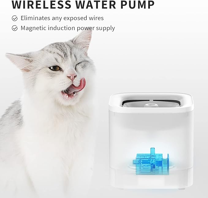 PETKIT New Cat Water Fountain with Wireless Pump, Ultra Quiet 65oz/1.85L Pet Water Fountain for Cats and Dogs Inside, Detachable Design Easy to Clean and Assemble, Filters Included