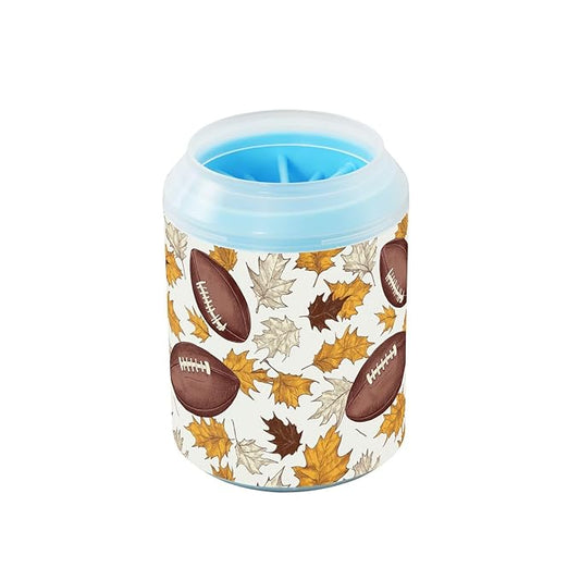 Dog Paw Cleaner Cups for Dogs Pets Foot Washer Paw Scrubber for Medium Small Cats Dogs Cleaning Cup Beige Fall Football Leaves