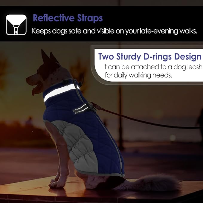 AOFITEE Dog Coat, Warm Dog Jackets for Small Dogs, Dogs Winter Coat with Harness Built in, Reflective Pet Winter Jacket, Waterproof Windproof Puppy Puffer Jacket Fleece Vest, Blue XS