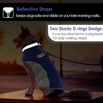 AOFITEE Dog Coat, Warm Dog Jackets for Small Dogs, Dogs Winter Coat with Harness Built in, Reflective Pet Winter Jacket, Waterproof Windproof Puppy Puffer Jacket Fleece Vest, Blue XS
