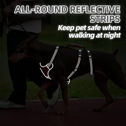 PUPTECK Escape Proof Dog Harness with Padded Handle, No Pull Pet Vest Harness Durable Reflective for Medium Large Dogs Walking Training and Running, Red, L