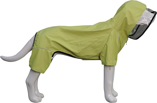 Four-Legged Full Coverage Waterproof Dog Raincoat with Reflective Features Pet Raincoats for Large Medium Small Dogs Light Green 4XL