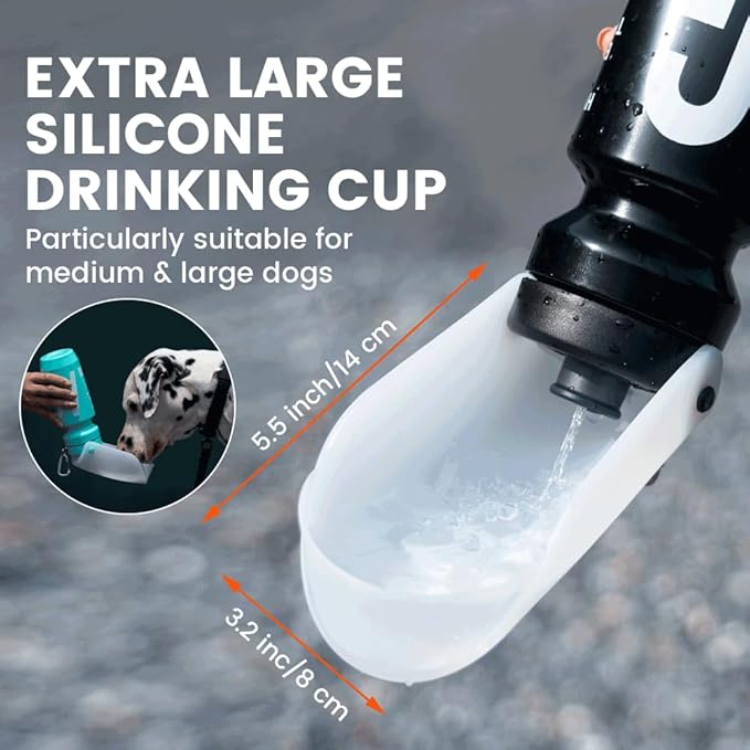 Howgo Dog Water Bottle Portable Travel Water Bottle Dispenser for Dogs, Super Light-Weight, Leak-Proof Bottles for Pets Outdoor Walking, Hiking, Travel,Food Grade Silicone,BPA Free (Black, 21oz)