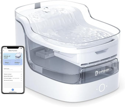 Cat Water Fountain, Automatic Water Dispenser, 2L Pet Water Fountain Transparent Water Tank, 8 Layers Filters Cat Fountain Dog Water Fountain Wireless Pump 2.4G WiFi PF1L