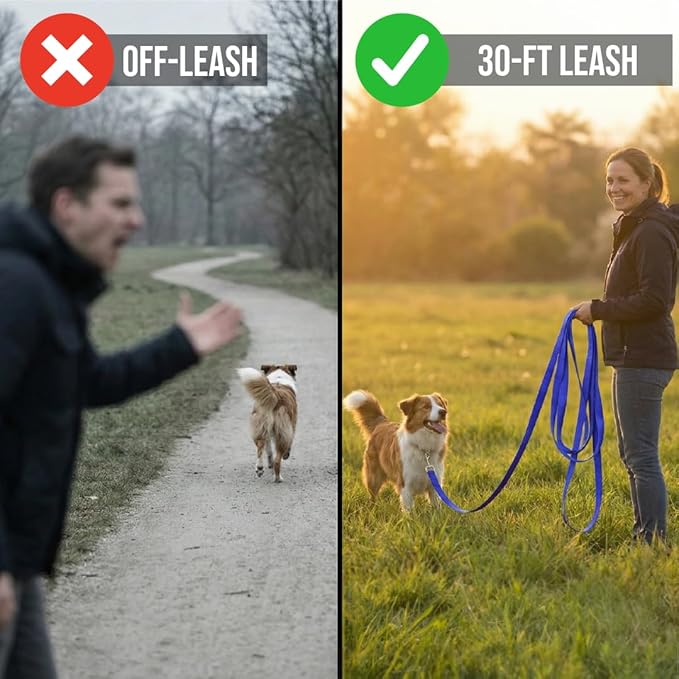 PupSensei Dog Training Kit & Puppy Starter Set with 30ft Long Leash – Complete Recall System w/Magnetic Treat Pouch, Clicker, Collapsible Bowl & Waste Bags – Professional Tools (Navy Blue)