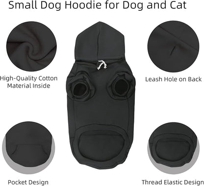 Small Dog Hoodie with Leash Hole and Pocket, Soft Winter Dog Sweater, Cozy Hoodies Sweatshirt for Small Dogs Puppy and Cat, Cold Weather Pet Clothes (Black Dog Hoodie, Medium)