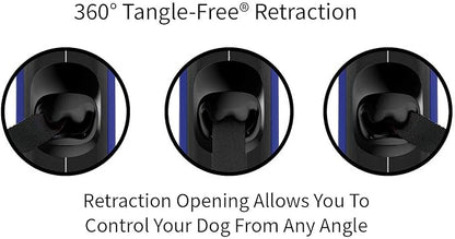 TUG Oval 360° Tangle-Free Retractable Dog Leash with Integrated Waste Bag Dispenser (Large, Blue)