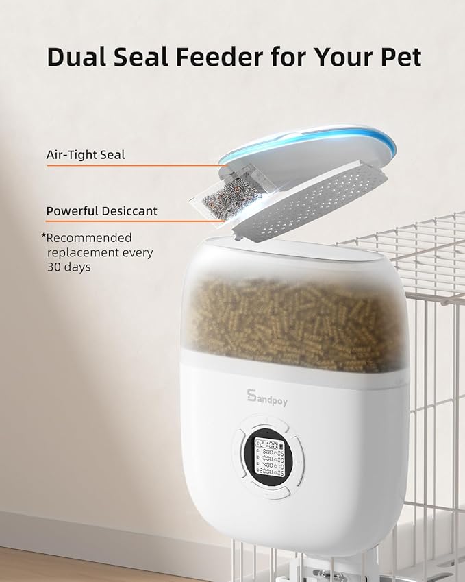 Sandpoy Hanging Rabbit Feeder, Programmable Automatic Pet Feeder with Dry Food Dispenser, Desiccant Bag and Portion Control for Rabbits Cats and Small Animals