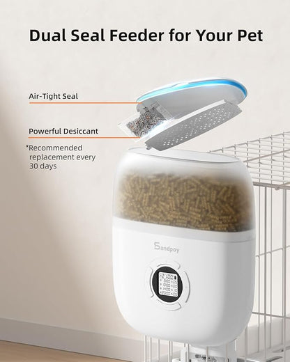 Sandpoy Hanging Rabbit Feeder, Programmable Automatic Pet Feeder with Dry Food Dispenser, Desiccant Bag and Portion Control for Rabbits Cats and Small Animals