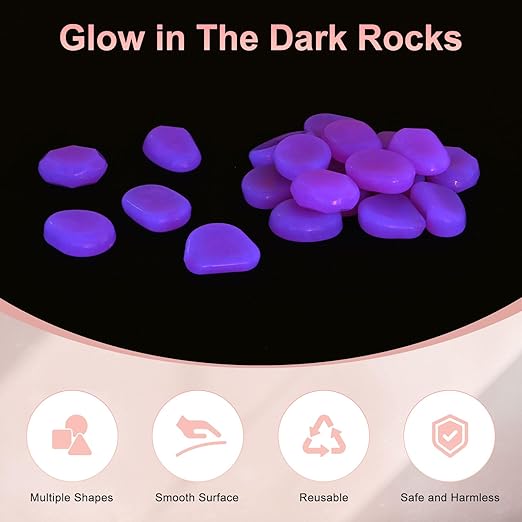 20-Pack Glow in The Dark Rocks, 1.77" Resin Outdoor Garden Decorations Luminous Pebbles Stones for Garden Plants/Aquarium/Backyard Path, Aquarium Gravel [Dark Purple]