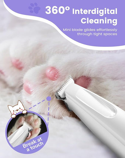 Dog Paw Trimmer with LED Light, 35dB Low Noise Paw Trimmers for Dog's Feet, 2 Speed Safety Electric Dog Clippers for Grooming, Rechargeable Cat Shaver for Paws, Ears, Face, Rump