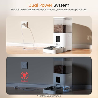 Joy Pebble Automatic Cat Feeder, 5G WiFi Automatic Dog Food Dispenser with Night Vision, 2-Way Audio for Cat & Dog, Low Food & Motion & Sound Alerts, Detachable for Easy Clean