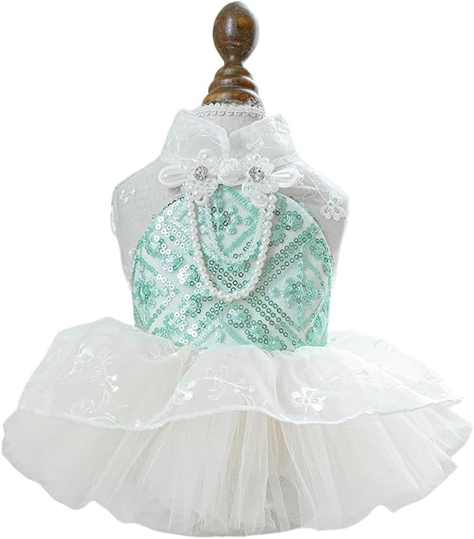 Fashion Sweet Puppy Dog Blingbling Princess Skirt Pet Dog Lace Cake Camisole Tutu Dress C-Green XS