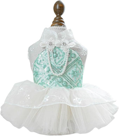 Fashion Sweet Puppy Dog Blingbling Princess Skirt Pet Dog Lace Cake Camisole Tutu Dress C-Green XS