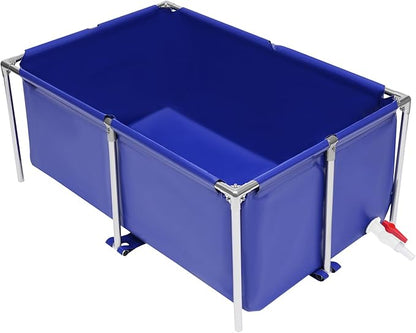 Ueukpeea Canvas Above Ground Fish Pond with Steel Frame, Koi Tank with Drain Valve Blue Aquarium Pool Foldable Fish Tank for Koi Breeding Lobster Cultivation Indoor Outdoors Water-Proof 47x31x20inch