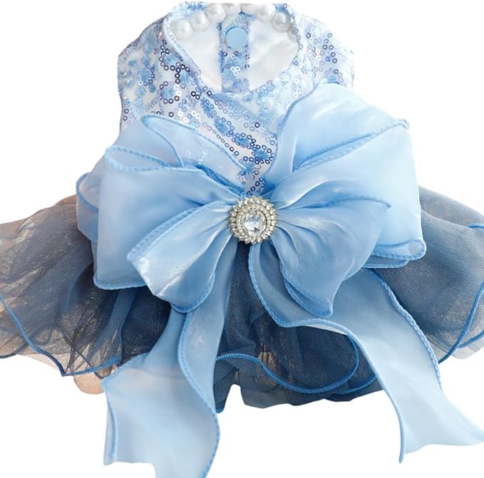 Fashion Sweet Puppy Dog Blingbling Princess Skirt Pet Dog Lace Cake Camisole Tutu Dress E-Navy L