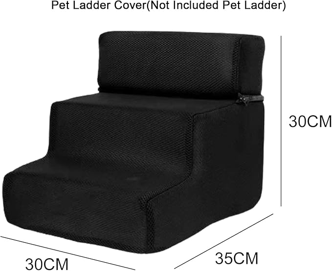 Dog Stairs for Small Dogs and Cats | 3-Step Dog Steps for Bed | 14" H Pet Stairs for High Bed | Plush and Soft Fabric, Provides Paw Traction and Stability,Mesh Fabric,Black