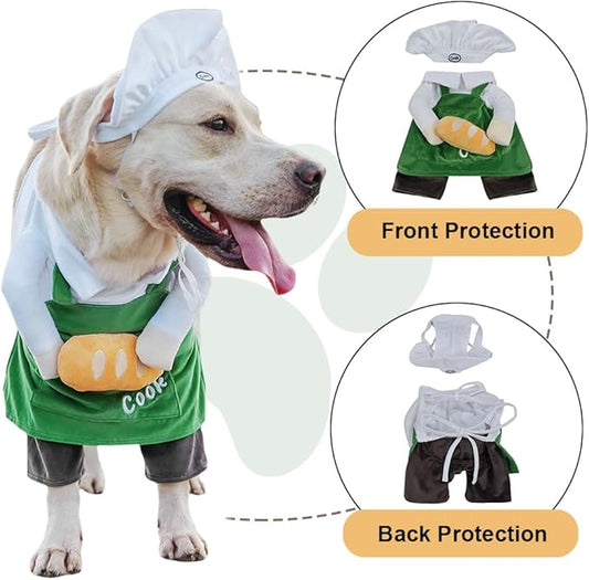 Dog Halloween Vampire Devil Cloak Cape, Red Black Classic Pet Costume for Small Medium Large Dogs, Holiday Cosplay Special Events (Chef-Green, B1)